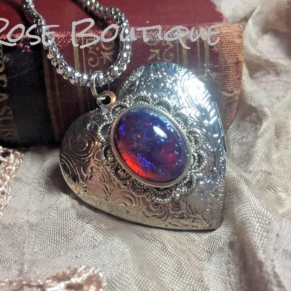 Heart Large Mexican Fire Opal Red Locket Necklace - Picture 1 of 5